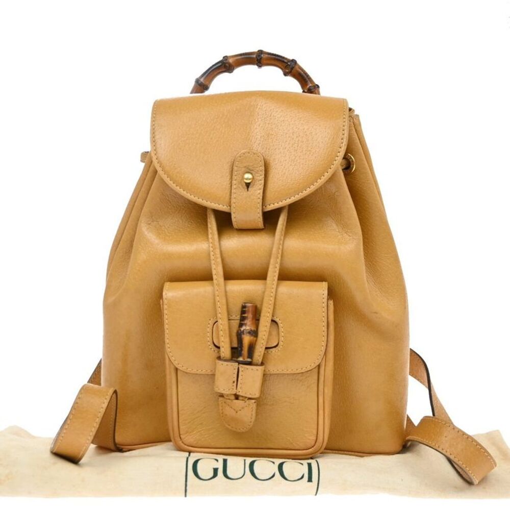 Gucci Vintage Bamboo Leather Yellow Leather Backpack Bag
